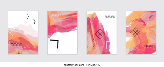 Abstract cover template with watercolor design elements. Poster with geometric shapes and multicolored transparent random overlapping shapes creating vector watercolor effect.