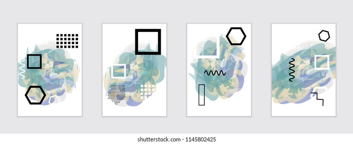 Abstract cover template with watercolor design elements. Poster with geometric shapes and multicolored transparent random overlapping shapes creating vector watercolor effect.