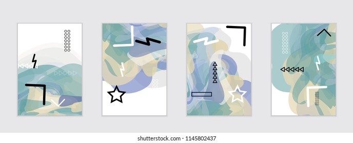 Abstract cover template with watercolor design elements. Poster with geometric shapes and multicolored transparent random overlapping shapes creating vector watercolor effect.