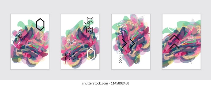 Abstract cover template with watercolor design elements. Poster with geometric shapes and multicolored transparent random overlapping shapes creating vector watercolor effect.