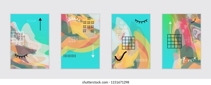 Abstract cover template with watercolor design elements. Poster with geometric shapes and multicolored transparent random overlapping shapes creating vector watercolor effect.