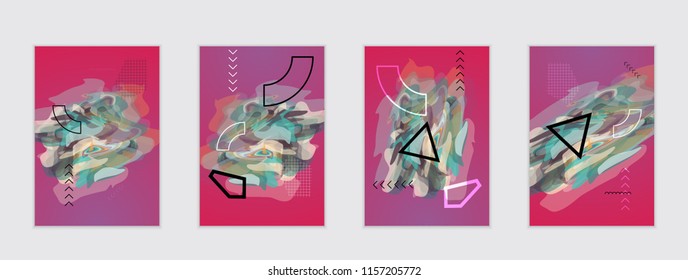 Abstract cover template with watercolor design elements. Poster with geometric shapes and multicolored transparent random overlapping shapes creating vector watercolor effect.