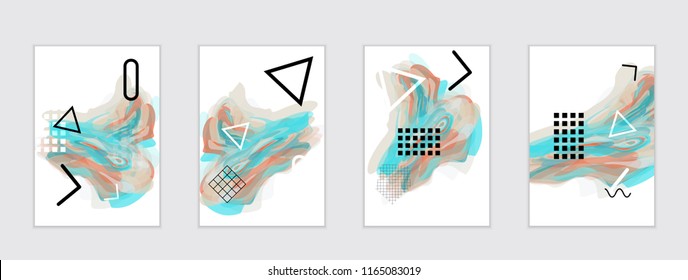 Abstract cover template with watercolor design elements. Poster with geometric shapes and multicolored transparent random overlapping shapes creating vector watercolor effect.