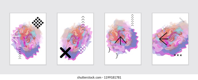 Abstract cover template with watercolor design elements. Poster with geometric shapes and multicolored transparent random overlapping shapes creating vector watercolor effect.