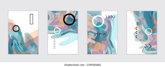 Abstract cover template with watercolor design elements. Poster with geometric shapes and multicolored transparent random overlapping shapes creating vector watercolor effect.
