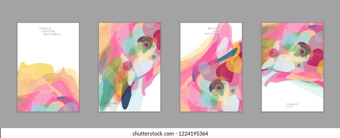 Abstract cover template with watercolor design elements. Poster with geometric shapes and multicolored transparent random overlapping shapes creating vector watercolor effect.