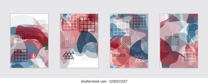 Abstract cover template with watercolor design elements. Poster with geometric shapes and multicolored transparent random overlapping shapes creating vector watercolor effect.