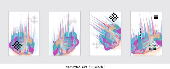 Abstract cover template with watercolor design elements. Poster with geometric shapes and multicolored transparent random overlapping shapes creating vector watercolor effect.