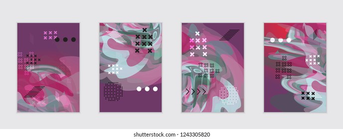 Abstract cover template with watercolor design elements. Poster with geometric shapes and multicolored transparent random overlapping shapes creating vector watercolor effect.