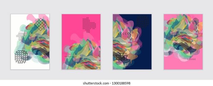 Abstract cover template with watercolor design elements. Poster with geometric shapes and multicolored transparent random overlapping shapes creating vector watercolor effect.