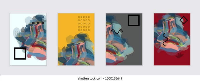 Abstract cover template with watercolor design elements. Poster with geometric shapes and multicolored transparent random overlapping shapes creating vector watercolor effect.