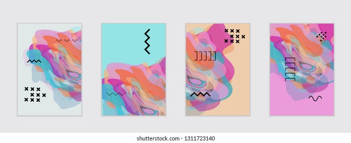 Abstract cover template with watercolor design elements. Poster with geometric shapes and multicolored transparent random overlapping shapes creating vector watercolor effect.