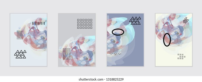 Abstract cover template with watercolor design elements. Poster with geometric shapes and multicolored transparent random overlapping shapes creating vector watercolor effect.