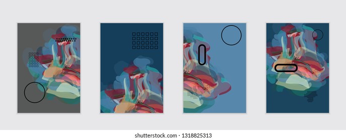 Abstract cover template with watercolor design elements. Poster with geometric shapes and multicolored transparent random overlapping shapes creating vector watercolor effect.