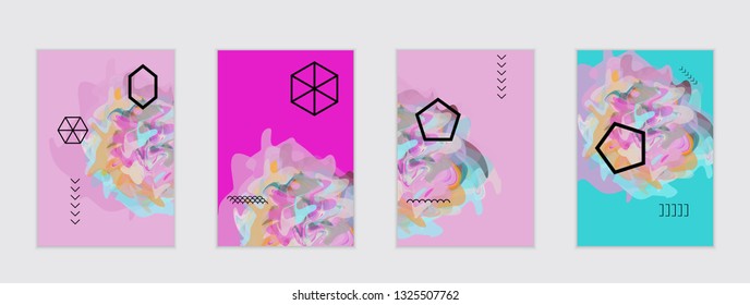 Abstract cover template with watercolor design elements. Poster with geometric shapes and multicolored transparent random overlapping shapes creating vector watercolor effect.