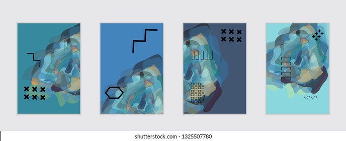 Abstract cover template with watercolor design elements. Poster with geometric shapes and multicolored transparent random overlapping shapes creating vector watercolor effect.