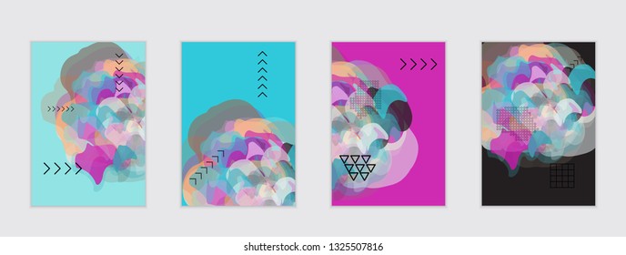 Abstract cover template with watercolor design elements. Poster with geometric shapes and multicolored transparent random overlapping shapes creating vector watercolor effect.