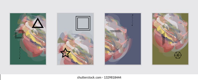 Abstract cover template with watercolor design elements. Poster with geometric shapes and multicolored transparent random overlapping shapes creating vector watercolor effect.