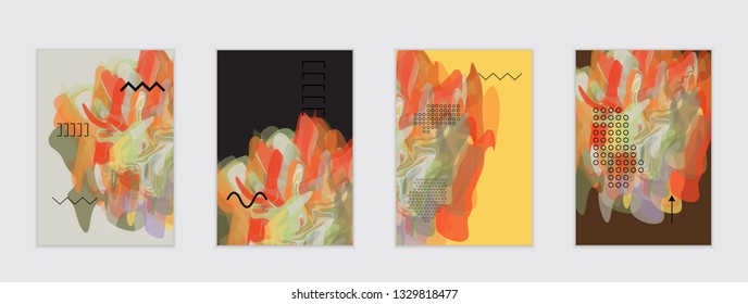 Abstract cover template with watercolor design elements. Poster with geometric shapes and multicolored transparent random overlapping shapes creating vector watercolor effect.