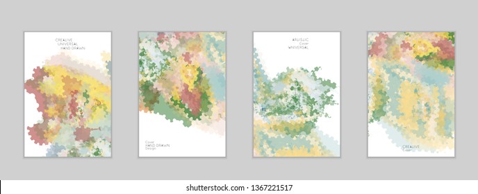 Abstract cover template with watercolor design elements. Poster with geometric shapes and multicolored transparent random overlapping shapes creating vector watercolor effect.