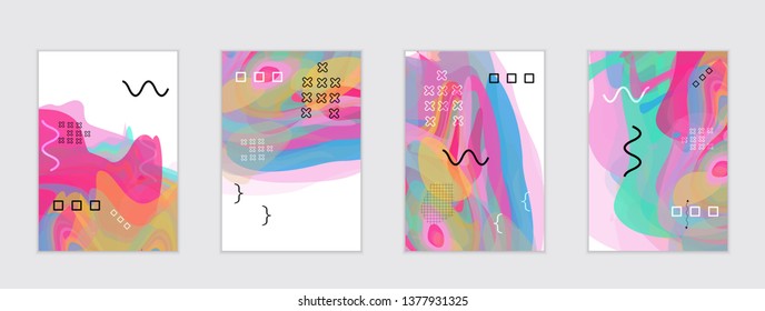 Abstract cover template with watercolor design elements. Poster with geometric shapes and multicolored transparent random overlapping shapes creating vector watercolor effect.