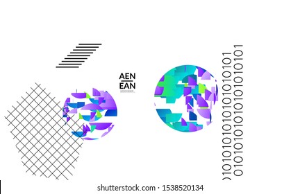 Abstract cover templates with circle filled with bright colored stripes on white. Dynamic modern design with geometric shapes. Simple colorful futuristic elements.