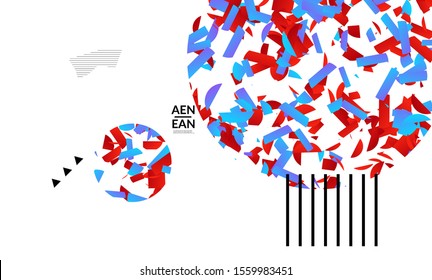 Abstract cover templates with circle filled with bright colored stripes on white. Dynamic modern design with geometric shapes. Simple colorful futuristic elements.