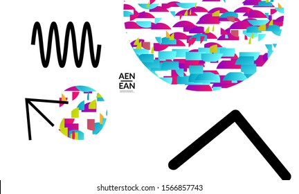 Abstract cover templates with circle filled with bright colored stripes on white. Dynamic modern design with geometric shapes. Simple colorful futuristic elements.