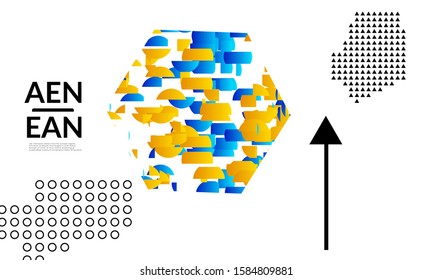 Abstract cover templates with hexagon filled with bright colored stripes on white. Dynamic modern design with geometric shapes. Simple colorful futuristic elements.