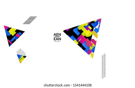 Abstract cover templates with triangle filled with bright colored stripes on white. Dynamic modern design with geometric shapes. Simple colorful futuristic elements.