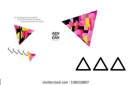 Abstract cover templates with triangle filled with bright colored stripes on white. Dynamic modern design with geometric shapes. Simple colorful futuristic elements.
