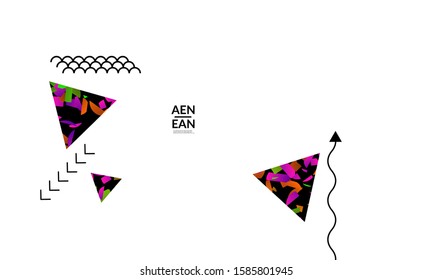 Abstract cover templates with triangle filled with bright colored stripes on white. Dynamic modern design with geometric shapes. Simple colorful futuristic elements.