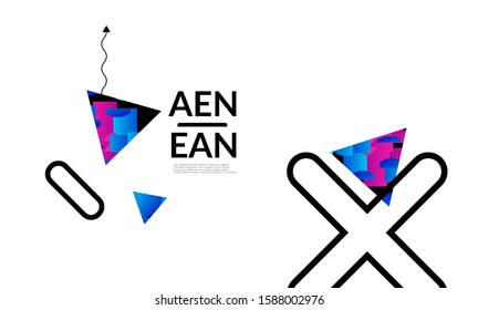 Abstract cover templates with triangle filled with bright colored stripes on white. Dynamic modern design with geometric shapes. Simple colorful futuristic elements.