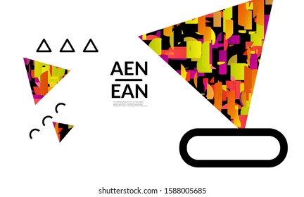 Abstract cover templates with triangle filled with bright colored stripes on white. Dynamic modern design with geometric shapes. Simple colorful futuristic elements.