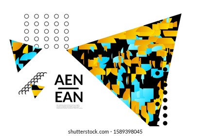 Abstract cover templates with triangle filled with bright colored stripes on white. Dynamic modern design with geometric shapes. Simple colorful futuristic elements.