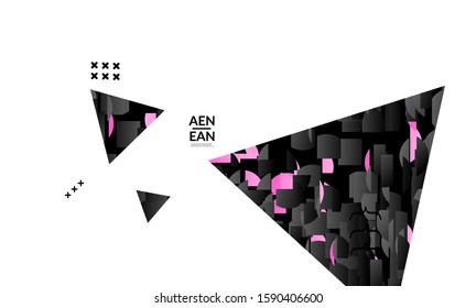 Abstract cover templates with triangle filled with bright colored stripes on white. Dynamic modern design with geometric shapes. Simple colorful futuristic elements.