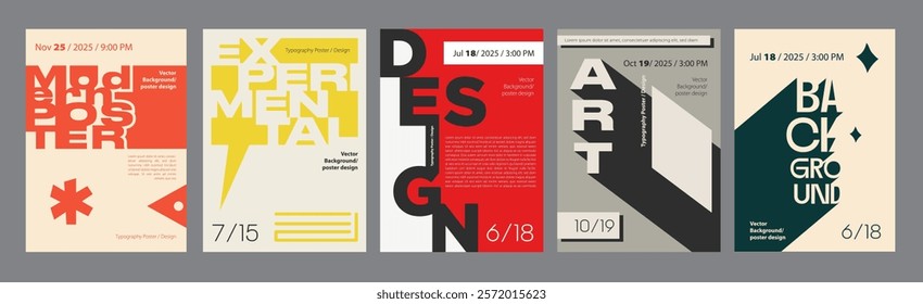 Abstract cover typography template. Posters layouts with bright decorative vintage compositions with high contrast and dynamic bold text. Modern banners set in retro design. Vector illustration.