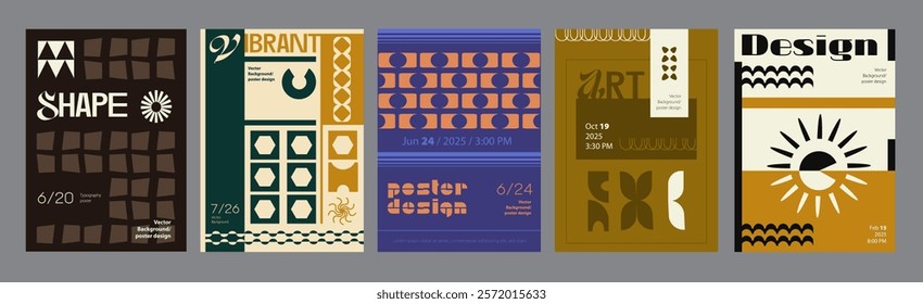 Abstract cover typography template. Posters layouts with geometric expressive compositions with simple square grids and minimalist texture. Modern banners set in retro design. Vector illustration.