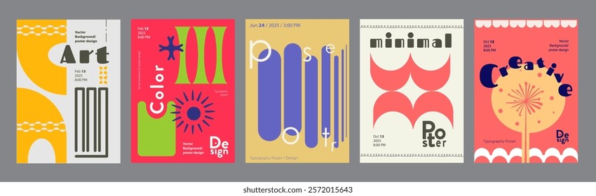 Abstract cover typography template. Posters layouts with bold forms and contrast minimalist compositions with simple shapes, forms, dandelion. Modern banners set in retro design. Vector illustration.