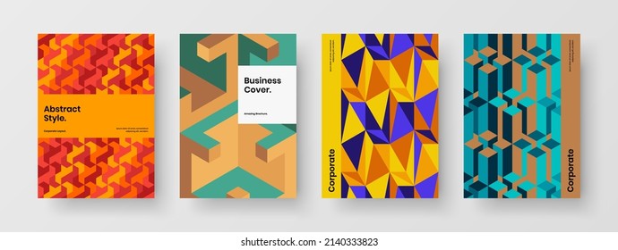 Abstract cover vector design layout bundle. Original mosaic tiles handbill concept set.