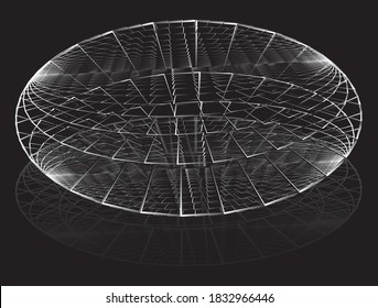 Abstract covered round arena sketch. Simple illustration of covered round arena vector sketch for web design isolated on black background