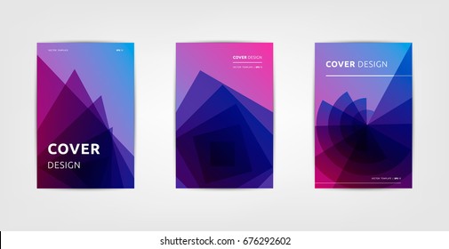 Abstract covers design, gradients vector set.Brochure template layout, cover design annual report, magazine, flyer in A4 with figures and lines triangles, square, circles, flower, polygons for science