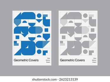 Abstract covers design. Minimal geometric shape (blue and grey)compositions for brochures, posters, covers, and banners.	