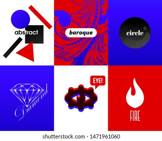 Abstrakte Titelbilder mit modernen minimalen Design-Elementen und cooler Typografie auf hellen und lebendigen Farbverlauf-Hintergründen. Hipster-Alphabet. Verwendung als Banner, Flyer, Poster oder Visitenkarte