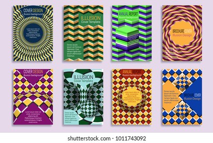 Abstract covers templates with optical illusion design elements. Booklet, brochure, annual report, poster dynamic design.