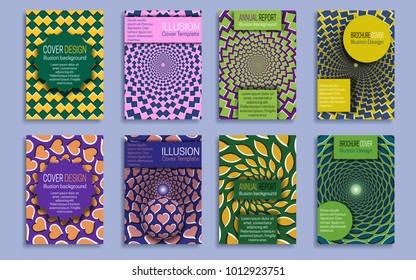 Abstract covers templates with optical illusion design elements. Booklet, brochure, annual report, poster dynamic design.