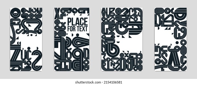 Abstract covers vector designs set, geometric modern art theme, colorful artistic illustrations as a backgrounds with places for text, black and white.