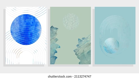 abstract covers  witn east wave patterns, circles, foliage vector background set