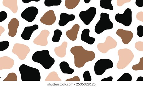 Abstract cow print pattern vector. Cow skin texture with abstract black, brown, and cream colors.