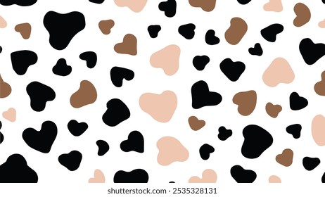 Abstract cow print pattern vector. Cow skin texture with abstract black, brown, and cream colors.